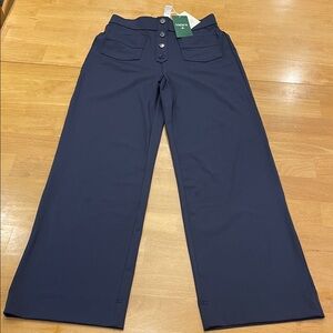 NWT Halara Flex Navy Wide-Leg High Waisted Pockets Buttons Work Pants Size Small
